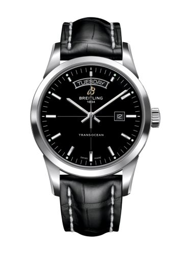 [A4531012/BB69/744P/A20D.1] Transocean Day & Date Stainless Steel / Black / Croco / Folding