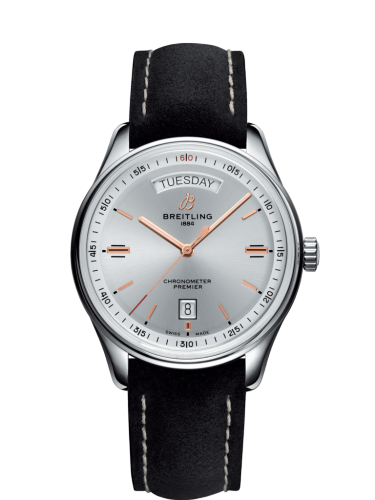[A45340211G1X4] Premier Automatic Day & Date 40 Stainless Steel / Silver / Nubuck Black / Tang