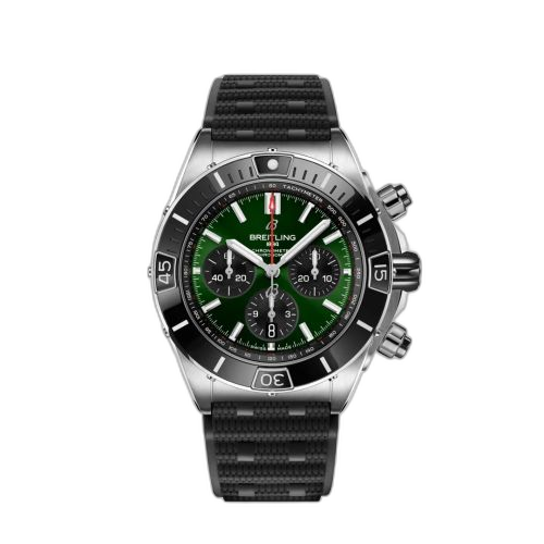 [AB0136251L1S1] Super Chronomat B01 44 Stainless Steel / Green / Rubber Rouleaux