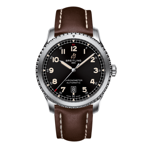 [A17315101B1X4] Aviator 8 Automatic 41 Stainless Steel / Black / Calf / Folding