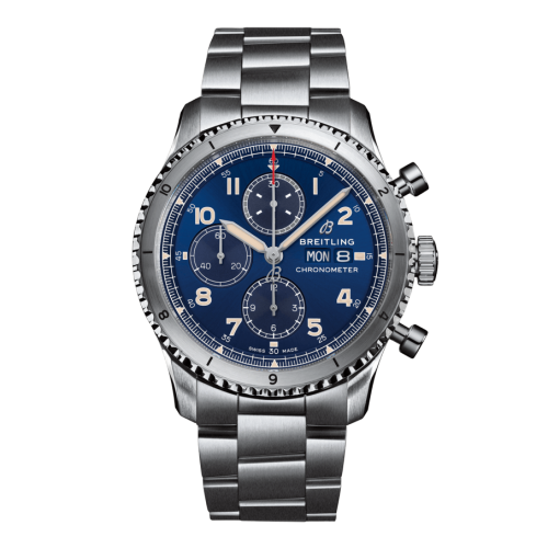 [A13316101C1A1] Aviator 8 Chronograph 43 Stainless Steel / Blue / Bracelet