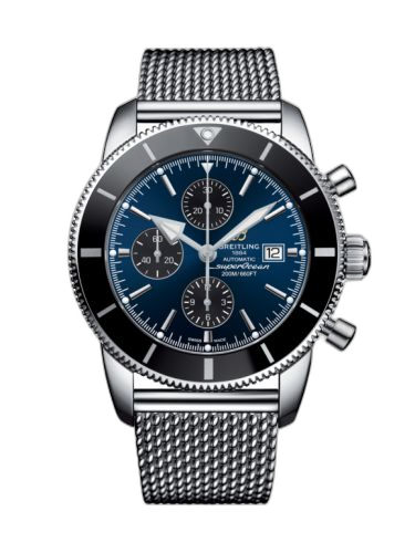 [A1331212/C968/152A] Superocean Heritage II 46 Chronograph Stainless Steel / Black / Blue / Milanese