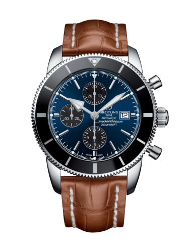 [A1331212/C968/754P/A20BA.1] Superocean Heritage II 46 Chronograph Stainless Steel / Black / Blue / Croco / Pin