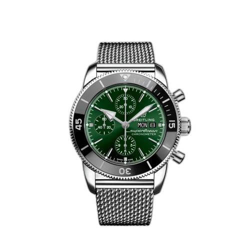 [A13313121L1A1] Superocean Heritage II Chronograph 44 Stainless Steel / Green / Milanese