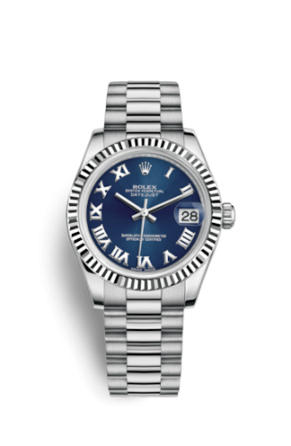 [178279-0083] Datejust 31 White Gold Fluted / President / Blue Roman