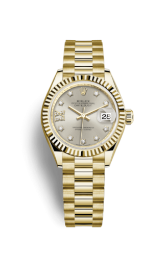 [279178-0002] Lady-Datejust 28 Yellow Gold Fluted / President / Silver Diamond