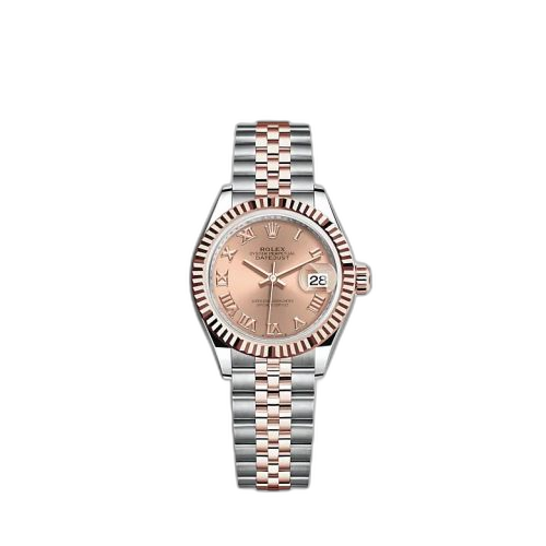 [279171-0025] Lady-Datejust 28 Stainless Steel / Rose Gold / Fluted / Rose - Roman / Oyster