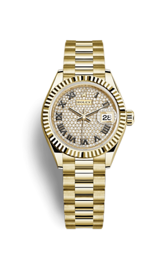 [279178-0031] Lady-Datejust 28 Yellow Gold Fluted / President / Paved Roman