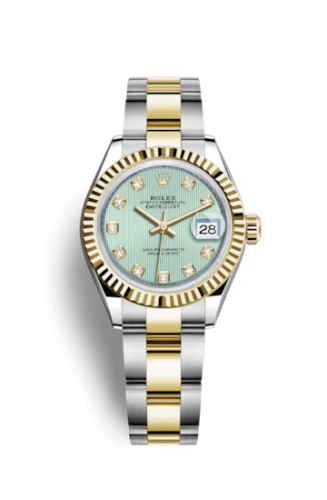 [279173-0016] Lady-Datejust 28 Rolesor Yellow Fluted / Oyster / Mint Green Tuxedo