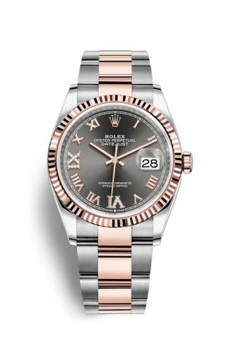 [126231-0024] Datejust 36 Stainless Steel / Everose / Fluted / Slate Roman Diamond / Oyster