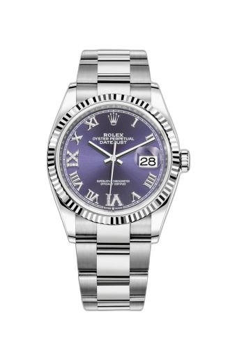 [126234-0022] Datejust 36 Stainless Steel / Fluted / Aubergine Roman-Diamonds / Oyster