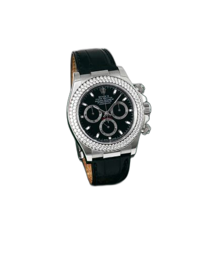 [116589rbr-0001] Daytona White Gold Double Row Strap Black