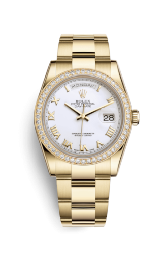 [118348-0150] Day-Date 36 Yellow Gold Diamonds / Oyster / White Roman
