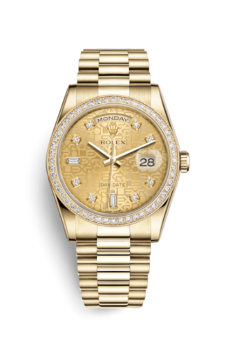 [118348-0019] Day-Date 36 Yellow Gold Diamonds / President / Champagne Computer