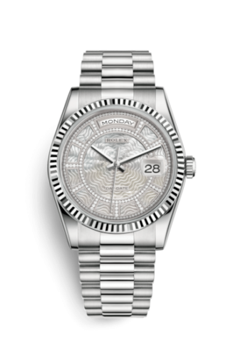 [118239-0278] Day-Date 36 White Gold / President / MOP Carousel