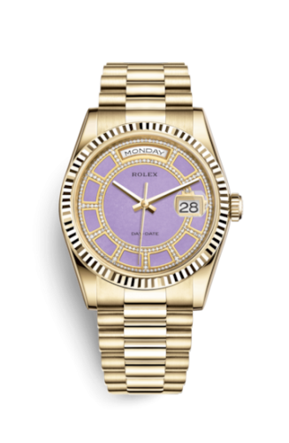[118238-0442] Day-Date 36 Yellow Gold Fluted / President / Lavender Jade Carousel