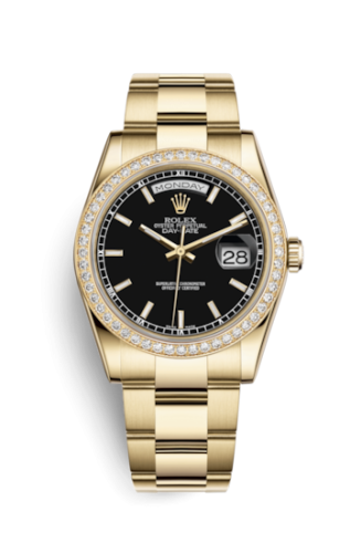 [118348-0208] Day-Date 36 Yellow Gold Diamonds / Oyster / Black