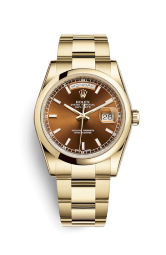 [118208-0343] Day-Date 36 Yellow Gold Domed / Oyster / Cognac