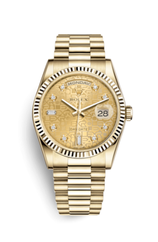 [118238-0120] Day-Date 36 Yellow Gold Fluted / President / Champagne Computer
