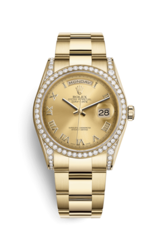 [118388-0189] Day-Date 36 Yellow Gold Diamonds / Oyster / Champagne Roman