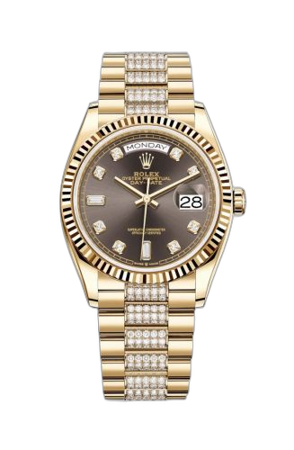 [128238-0024 (aka: M128238-0024)] Day-Date 36 Yellow Gold / Fluted / Dark Grey-Diamond / President-Diamond