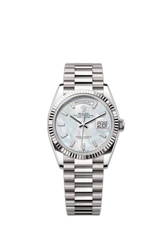 [128239-0065 (aka: m128239-0065)] Day-Date 36 White Gold - Fluted / MOP - Baguette / President