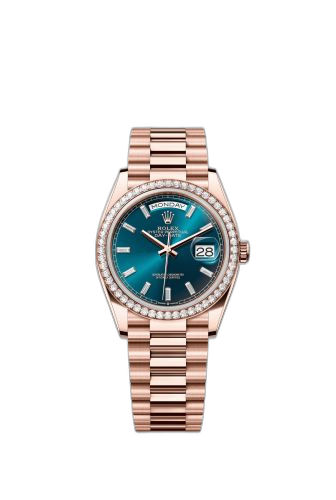 [128345RBR-0083 (aka: m128345rbr-0083)] Day-Date 36 Everose Gold - Diamond / Blue-Green - Baguette / President
