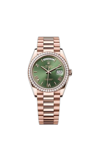 [128345RBR-0085 (aka: m128345rbr-0085)] Day-Date 36 Everose Gold - Diamond / Green - Roman / President
