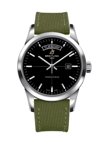 [A4531012/BB69/106W/A20BA.1] Transocean Day & Date Stainless Steel / Black / Military / Pin