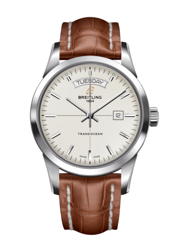 [A4531012/G751/737P/A20BA.1] Transocean Day & Date Stainless Steel / Silver / Croco / Pin