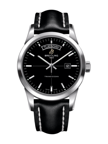 [A4531012/BB69/436X/A20D.1] Transocean Day & Date Stainless Steel / Black / Calf / Folding