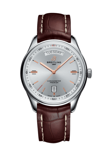 [A45340211G1P2] Premier Automatic Day & Date 40 Stainless Steel / Silver / Croco Brown / Tang