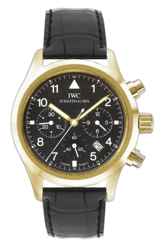 [IW3741-04 (aka: IW374104)] Pilot's Watch Chronograph Mecaquartz Yellow Gold / Black / Strap