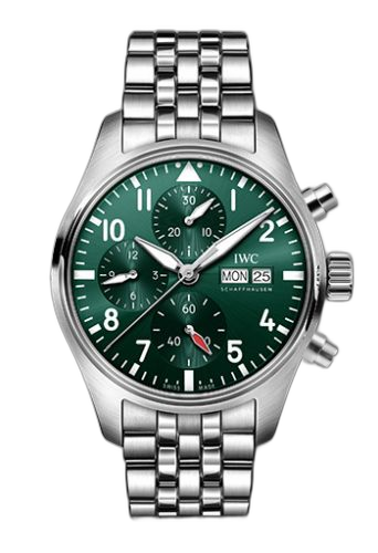 [IW3881-04 (aka: IW388104)] Pilot's Watch Chronograph 41 Stainless Steel / Green / Bracelet