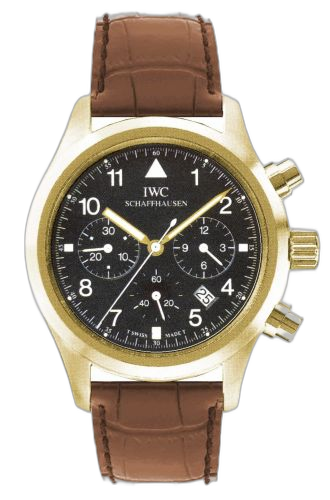 [IW3741-03 (aka: 3741-03, IW374103)] Pilot's Watch Chronograph Mecaquartz Yellow Gold / Black / Strap