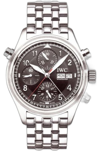 [IW3713-38 (aka: IW371338)] Pilot's Watch Spitfire Double Chronograph Stainless Steel / Black / English / Bracelet