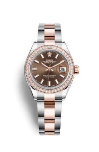 [279381rbr-0018] Lady-Datejust 28 Rolesor Rose Diamond / Oyster / Chocolate