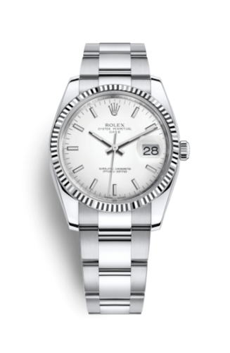 [115234-0003] Oyster Perpetual Date 34 Stainless Steel Fluted / Oyster / White