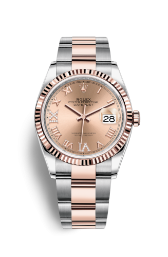 [126231-0028] Datejust 36 Stainless Steel / Everose / Fluted / Rose Roman Diamond / Oyster