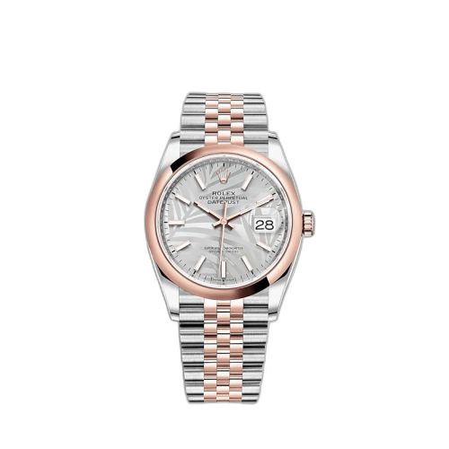 [126201-0031] Datejust 36 Stainless Steel / Everose / Domed / Silver Palm / Jubilee