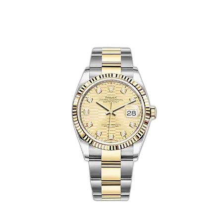 [126233-0046] Datejust 36 Stainless Steel - Yellow Gold - Fluted / Champagne - Fluted - Diamond / Oyster