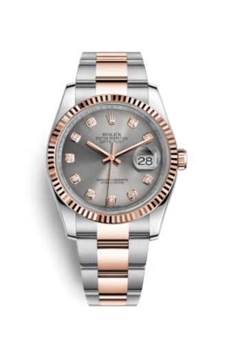 [116231-0072] Datejust 36 Rolesor Everose Fluted / Oyster / Steel Diamonds