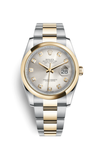 [116203-0136] Datejust 36 Rolesor Yellow Domed / Oyster / Silver Diamond