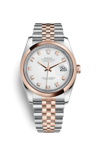 [116201-0067] Datejust 36 Rolesor Everose Domed / Jubilee / White Diamond