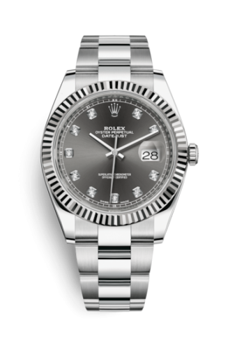 [126334-0005] Datejust 41 Stainless Steel Fluted / Oyster / Dark Rhodium - Diamond