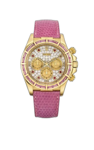 [16588safu-0002] Daytona Zenith Yellow Gold Pink Sapphire Paved