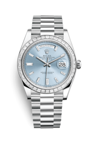 [228396tbr-0002 (aka: m228396tbr-0002)] Day-Date 40 Platinum - Baguette / Ice Blue - Baguette
