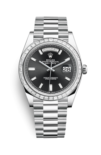 [228396tbr-0012] Day-Date 40 Platinum - Baguette / Black Baguette