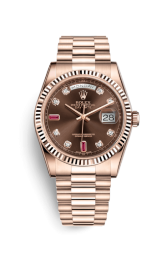 [118235f-0093] Day-Date 36 Everose Fluted / President / Chocolate Diamonds Rubies