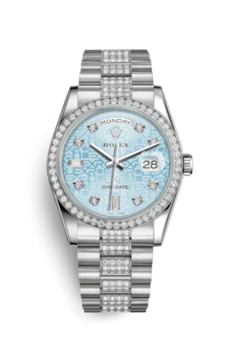 [118346-0032] Day-Date 36 Platinum Diamonds / President Diamonds / Ice Blue Computer